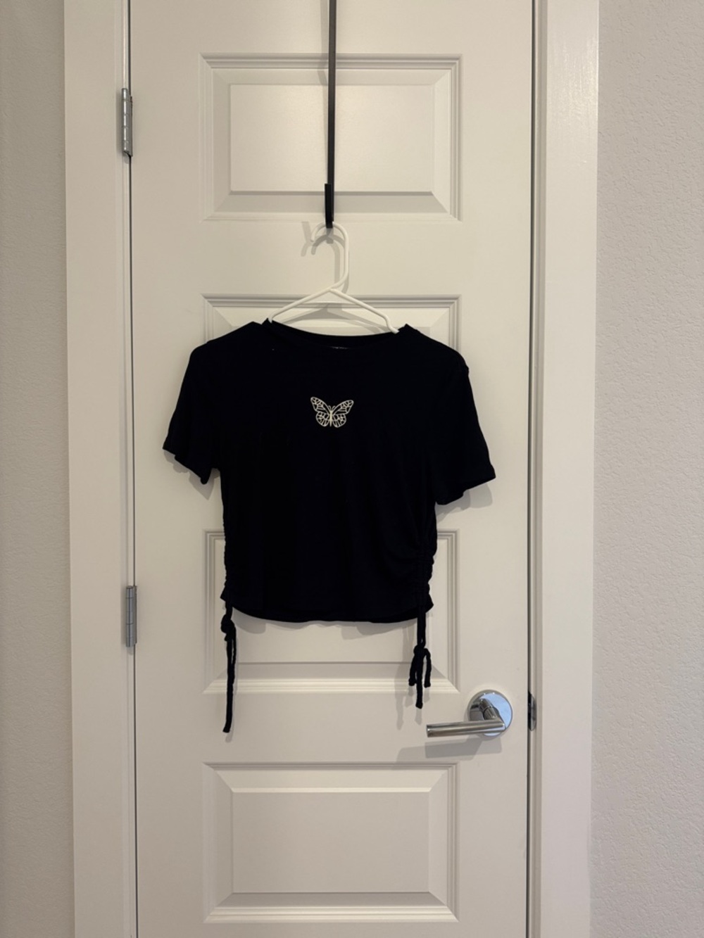 Black Butterfly Ruched Crop Top